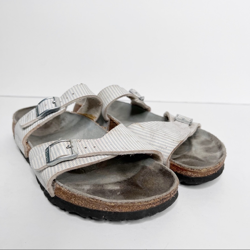 Birkenstock White Gray Leather Sandals Size 7 Women’s